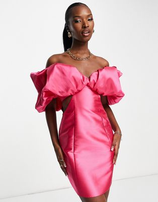 ASOS LUXE bubble bardot satin mini dress in pink