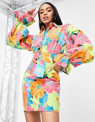 ASOS LUXE cotton shirt dress in bright floral print-Multi