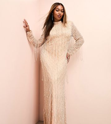 ASOS LUXE Curve drop pearl embellished maxi dress in blush pink