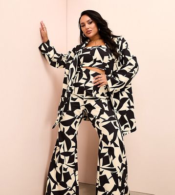 ASOS LUXE Curve flared suit pants in black and white geometric print - part of a set