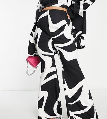 ASOS LUXE Curve flared suit pants in black & white swirl print - part of a set