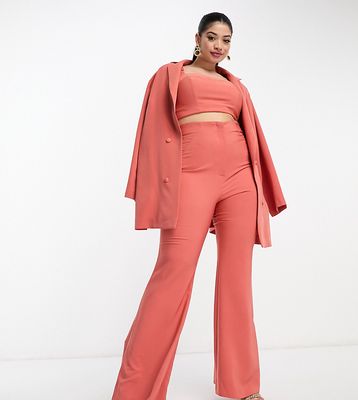 ASOS LUXE Curve flared suit pants in cinnamon - part of a set-Orange