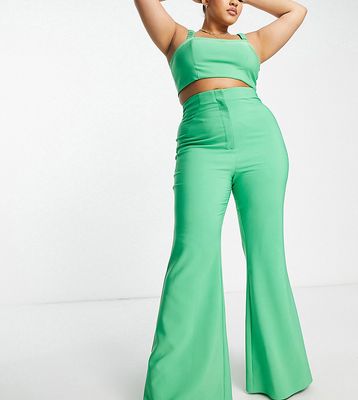 ASOS LUXE Curve flared suit pants in green - part of a set
