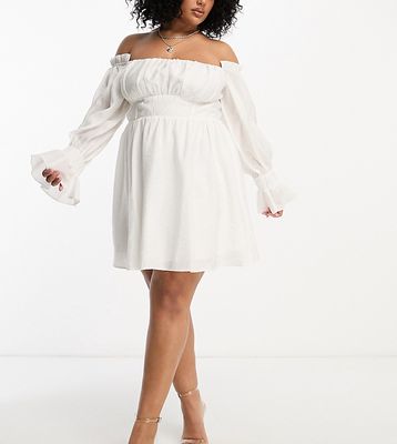ASOS LUXE Curve off shoulder corset mini dress with blouson sleeve in white