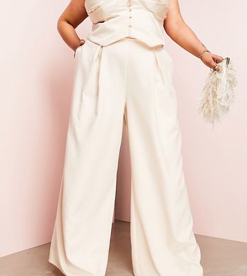 ASOS LUXE Curve tailored wide leg pants in cream - part of a set-White
