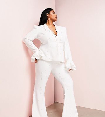 ASOS LUXE Curve Wedding suit pearl flare pants in white