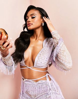 ASOS LUXE cut out embellished top in lilac - part of a set-Purple