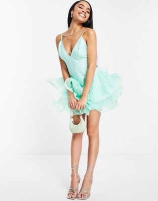 ASOS LUXE lace dropped waist cami dress with wire hem in mint-Pink