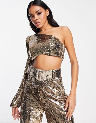 ASOS LUXE one sleeve top in gold - part of a set
