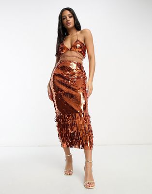 ASOS LUXE sequin midi skirt in copper - part of a set