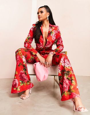 ASOS LUXE suit pants in pixelated floral print-Multi