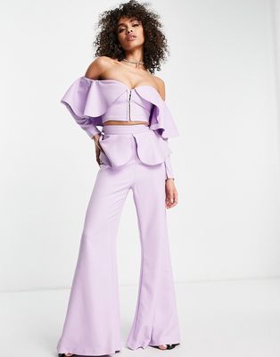 ASOS LUXE tailored pants with frill overlay in lilac - part of a set-White