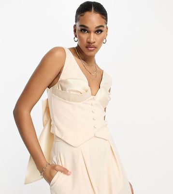 ASOS LUXE Tall tailored cupped vest with bow back detail in cream - part of a set-White