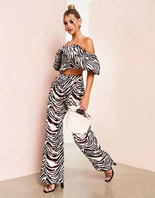 ASOS LUXE wide leg satin pants in zebra print - part of a set-Multi