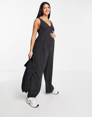 ASOS Maternity cupro ring back detail overalls in black