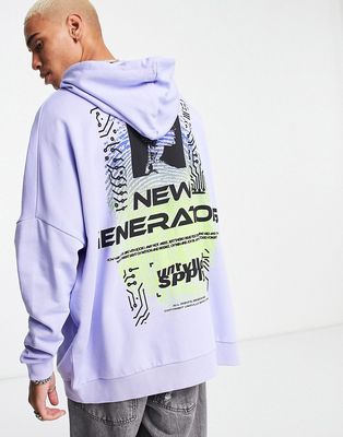 ASOS Unrvlld Spply extreme oversized hoodie with front and back graphic prints in purple