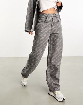 ASOS Weekend Collective baggy fit jeans with laser print in washed gray - part of a set