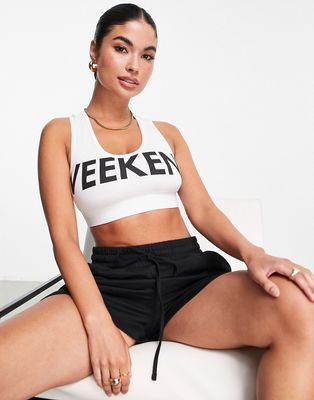 ASOS Weekend Collective bralet with logo in white