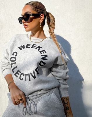 ASOS Weekend Collective co-ord oversized sweatshirt with logo in gray marl-Grey