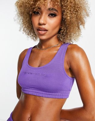 ASOS Weekend Collective crop top with embroidered logo in purple