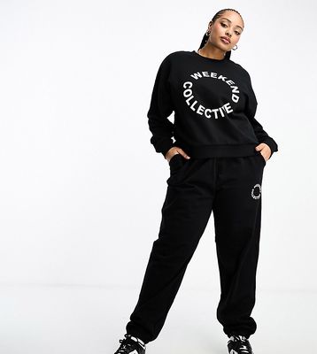 ASOS Weekend Collective Curve oversized sweatpants with logo in black - part of a set