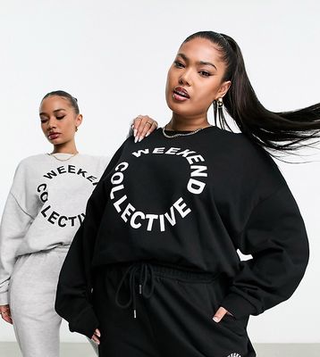 ASOS Weekend Collective Curve oversized sweatshirt with logo in black - part of a set