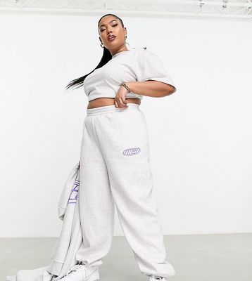 ASOS Weekend Collective Curve sweatpants in ice heather with WCA logo-Gray