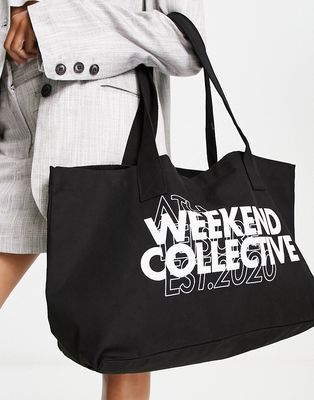 ASOS Weekend Collective double graphic tote in black