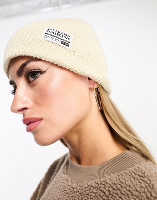 ASOS Weekend Collective fisherman beanie with woven label-White