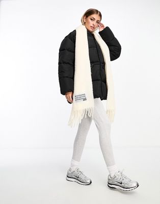ASOS Weekend Collective fluffy blanket scarf with woven label-Neutral