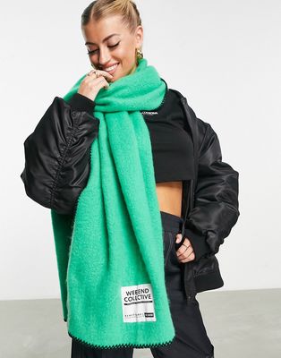 ASOS Weekend Collective fluffy scarf with blanket stitch and label in green