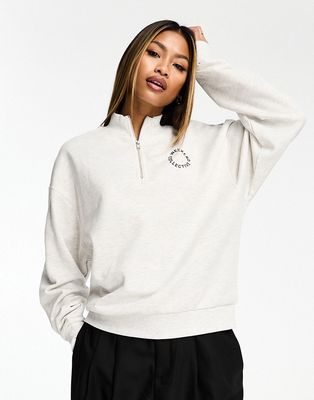 ASOS Weekend Collective half zip sweat with circle logo in ice heather-Gray