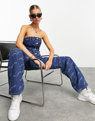 ASOS Weekend Collective jean in laser print-Blue