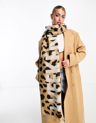 ASOS Weekend Collective logo scarf in leopard print-Multi