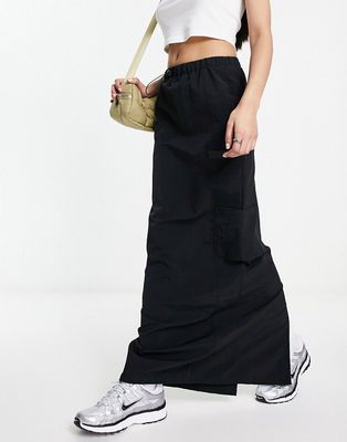 ASOS Weekend Collective maxi nylon parachute skirt in black