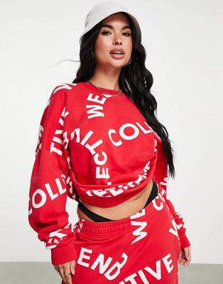 ASOS Weekend Collective monogram oversized sweatshirt in red - part of a set-Blue