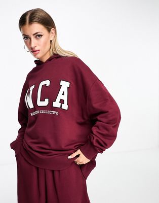 ASOS Weekend Collective oversized hoodie with WCA logo in burgundy-Red
