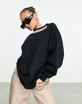 ASOS Weekend Collective oversized long sleeve T-shirt with collar logo in black