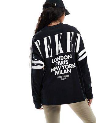 ASOS Weekend Collective oversized long sleeve T-shirt with stacked back logo in black
