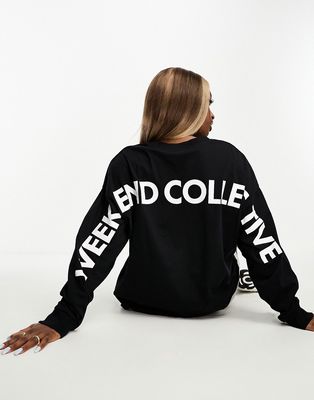 ASOS Weekend Collective oversized long sleeve T-shirt with white logo in black