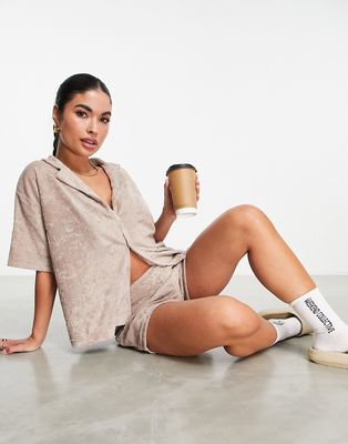 ASOS Weekend Collective oversized shirt in terrycloth with short sleeves in WCA burnout in neutral