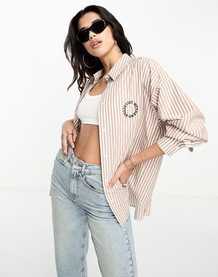 ASOS Weekend Collective oversized striped shirt in camel-Neutral