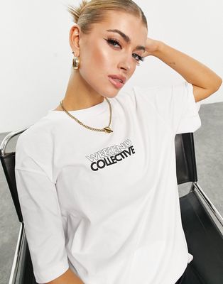 ASOS Weekend Collective oversized t-shirt with graphic in white
