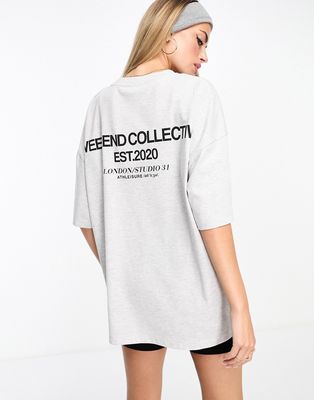 ASOS Weekend Collective oversized T-shirt with stacked logo in gray heather