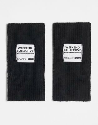 ASOS Weekend Collective palm warmers with woven badge-Black