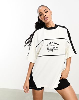 ASOS Weekend Collective sport jersey top in cream-White