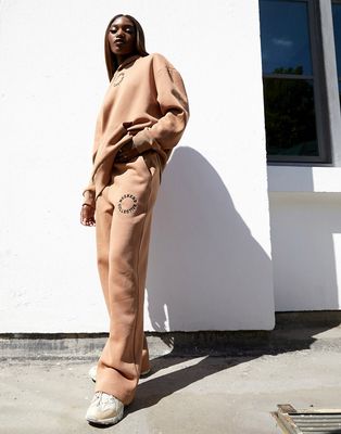 ASOS Weekend Collective straight leg sweatpants with circle logo in camel - part of a set-Neutral