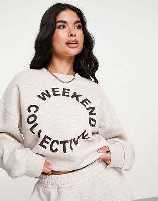 ASOS Weekend Collective sweat with round logo in oatmeal - part of a set - STONE-Neutral