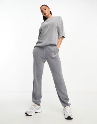 ASOS Weekend Collective washed waffle sweatpants in charcoal - part of a set-Gray