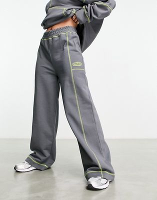 ASOS Weekend Collective wide leg sweatpants with contrast stitch in slate-Gray